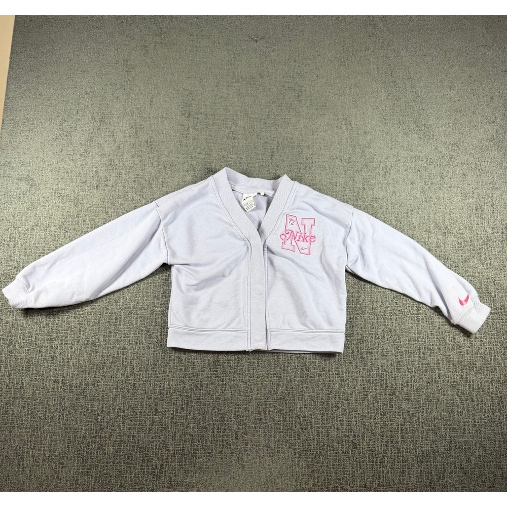 Nike Girls Varsity Cardigan Snap Front Lavender Pink Logo Size 6X 6-7Yrs